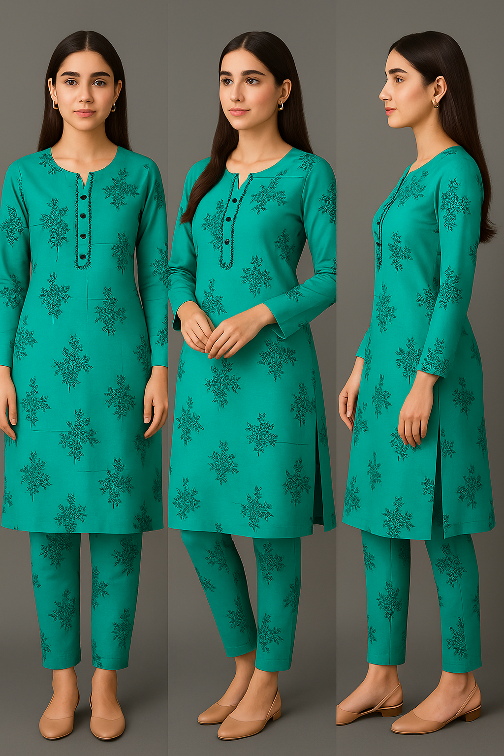Arabic Lawn Stitched 2 piece Block printed Suit Free Size