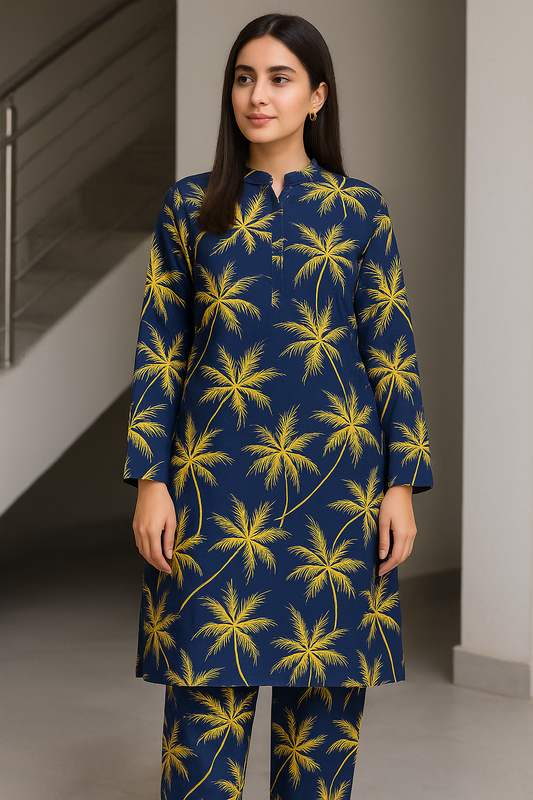 Arabic Lawn Stitched 2 piece Block printed Suit Free Size