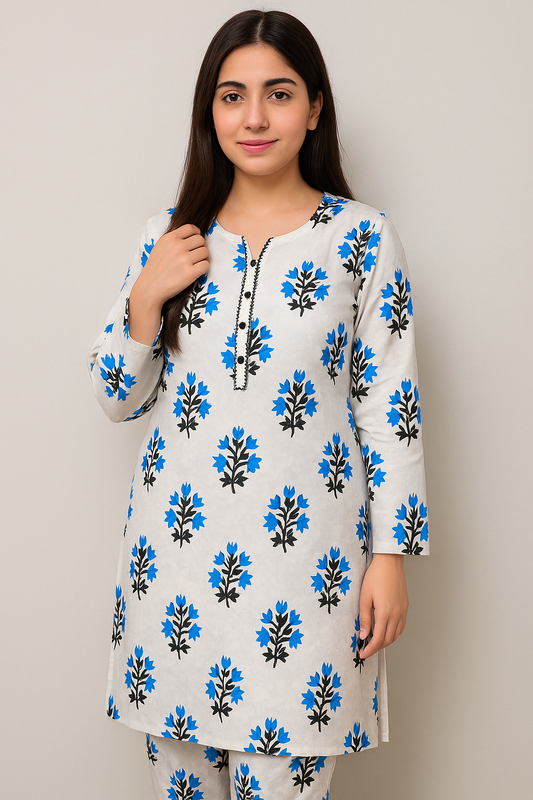 Arabic Lawn Stitched 2 piece Block printed Suit Free Size