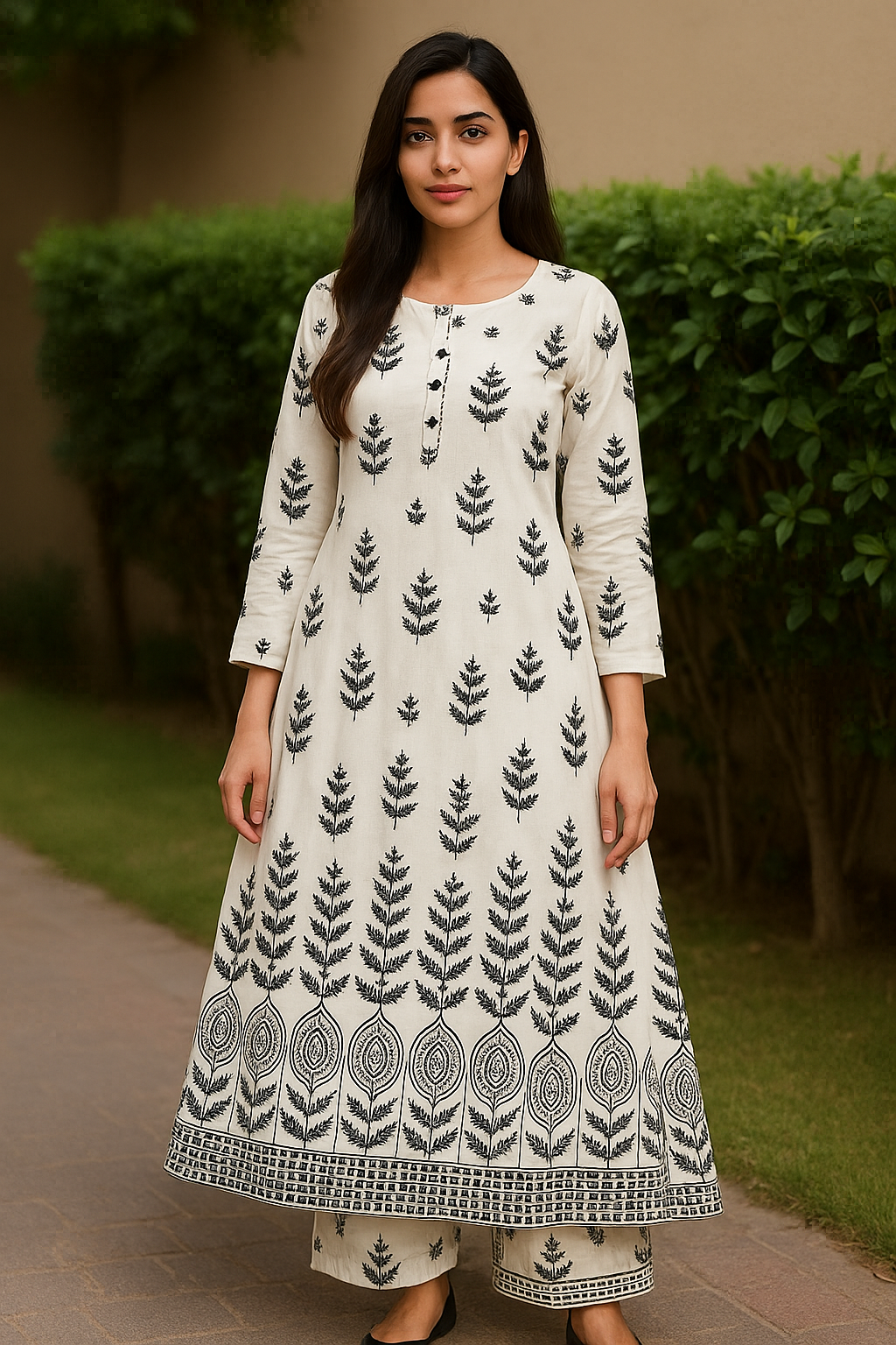Arabic Lawn Stitched 2 piece Block printed Suit Free Size