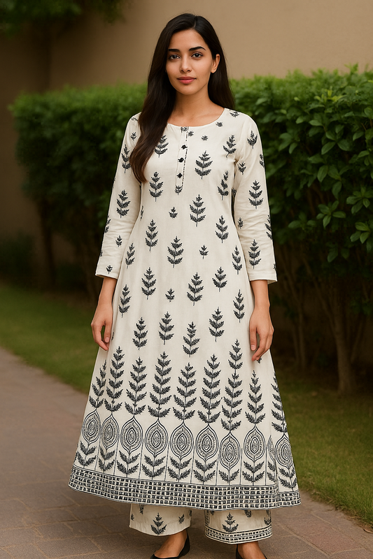 Arabic Lawn Stitched 2 piece Block printed Suit Free Size